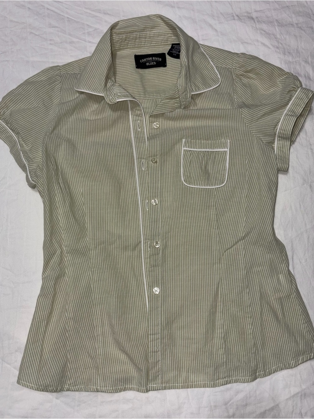 Canyon River Blues Light Olive Striped Button-Up Top